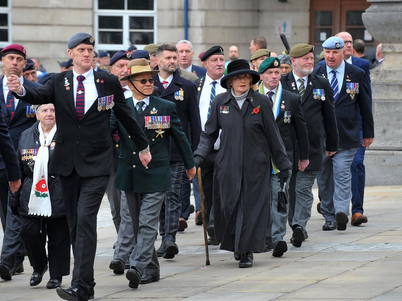 The parade takes the salute at Leeds Civic Hall