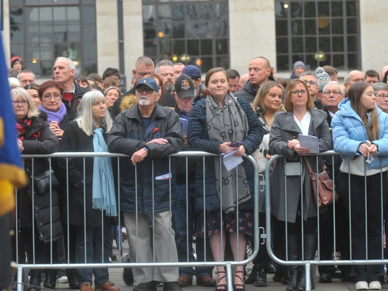 Crowds gather at the War Memorial