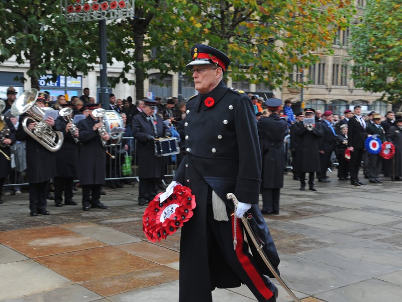 The Lord-Lieutenant of West Yorkshire Ed Anderson lays a wreath