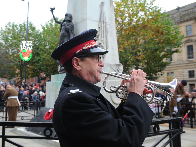 Bugler James McQuire of Leeds Central Salvation Army plays The Last Post