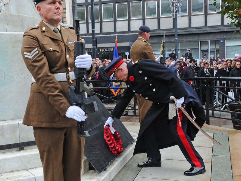 The Lord-Lieutenant of West Yorkshire Ed Anderson lays a wreath