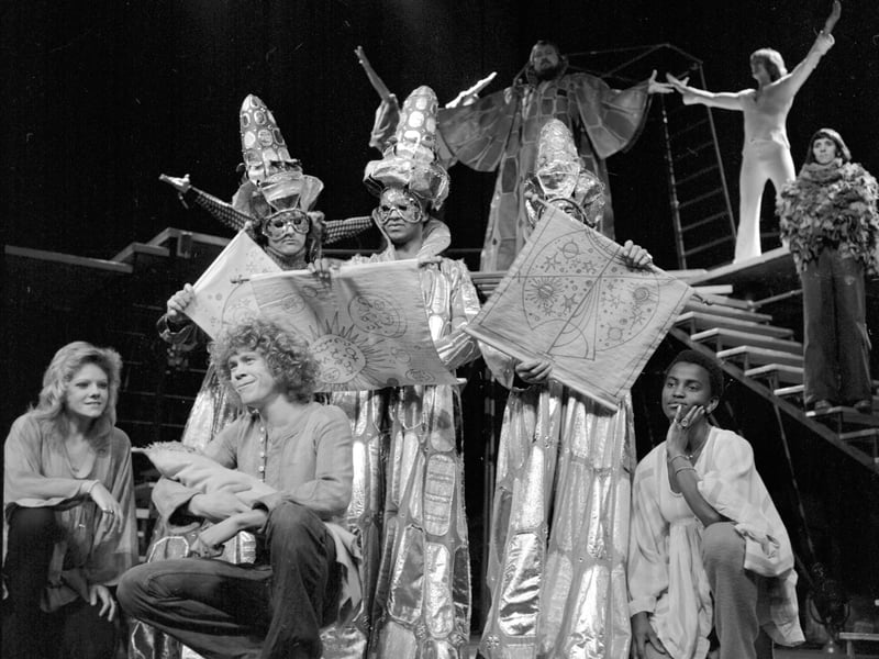 Mary & Joseph and the Three Wise men from Edinburgh's Lyceum theatre production of 'Rock Nativity' in December 1975.