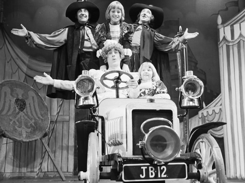 Scottish entertainer Johnny Beattie and other cast members in the Babes in the Wood pantomime at the Kings theatre Edinburgh in December 1974.