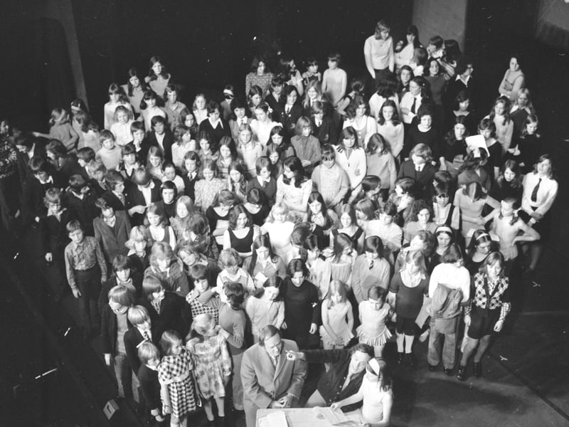 Children queue for the Babes in the Wood pantomime audition at the Kings theatre in Edinburgh in October 1974 - director Clive Perry and the Howard & Wyndham casting director put them through their paces.