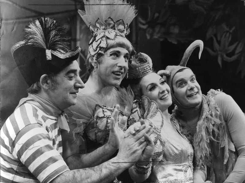 The cast of the 1973 King's Theatre, Edinburgh pantomime , Robinson Crusoe.   From left: Larry Marshall, Rikki Fulton, Una McLean and Walter Carr.