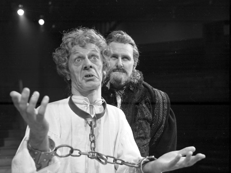 Russell Hunter and Peter Vaughan in a scene from the Birmingham repertory production of Measure for Measure at the Edinburgh Festival 1976.