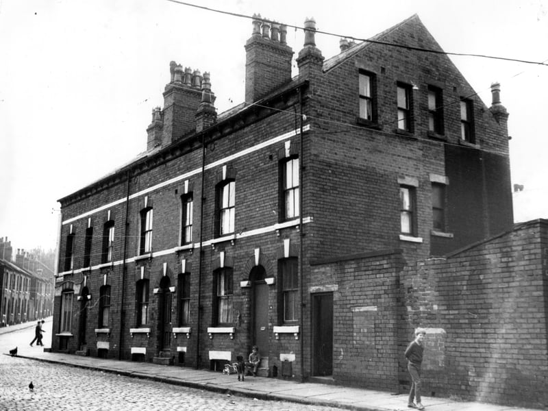 This view is looking across Cambridge Road and along Servia Avenue. On the left is a window belonging to Dons Tattoo Studios then moving right numbers 18, 16 and 14 Clayfield Street.