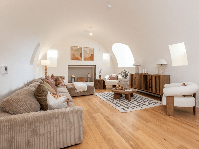 The vaulted celings on the ground floor give a sense of the property's past.