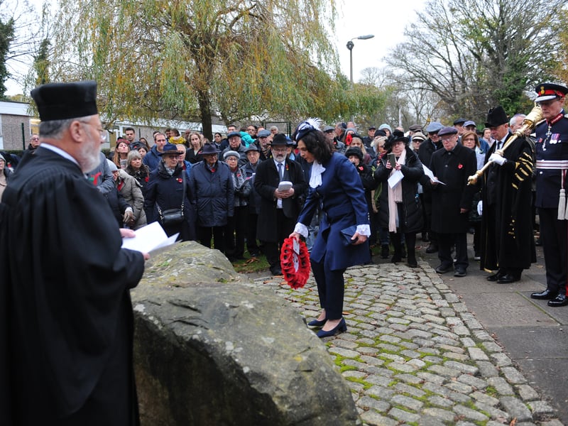 The High Sheriff of West Yorkshire Adeeba Malik lays a wreath