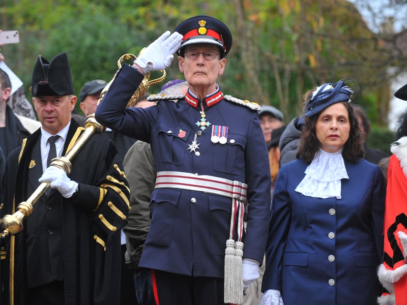 The Lord-Lieutenant of West Yorkshire Ed Anderson takes the salute