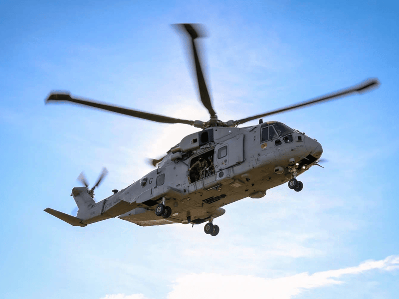 A Merlin Mk4 helicopter during a mountain flying training sortie.