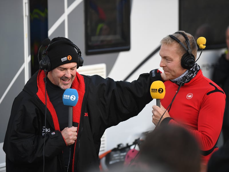 Chris Hoy interviews Paddy McGuinness after surprising him during the Children in Need challenge.