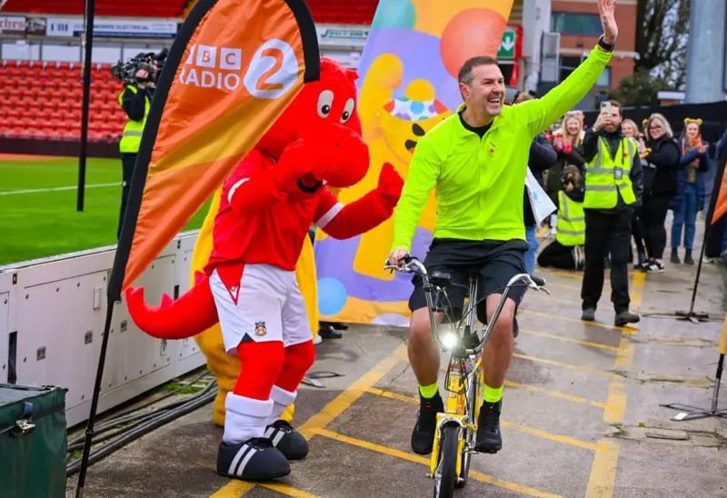 Paddy found the time to cycle around Wrexham FC's football stadium.