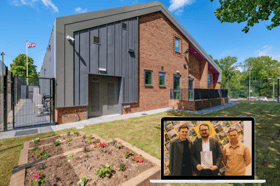 Representatives from Race Cottam Associates, architects of 105th Sheffield (High Green) Scouts HQ, accepting the People’s Choice award from Sheffield Design Awards trustee Michael Brown (left). Photographer Thomas Husbands