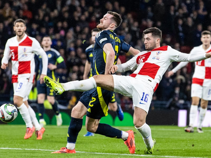 The right-back's life was made difficult by the marauding runs of in-form defender Josko Gvardiol, who was not shy in supplementing Croatia's forward line before the red card. He was able to become a more offensive presence after that and was a dependable presence behind Ben Doak, although had one hairy moment when Mario Pasalic shrugged him off, only to fire wide. 7