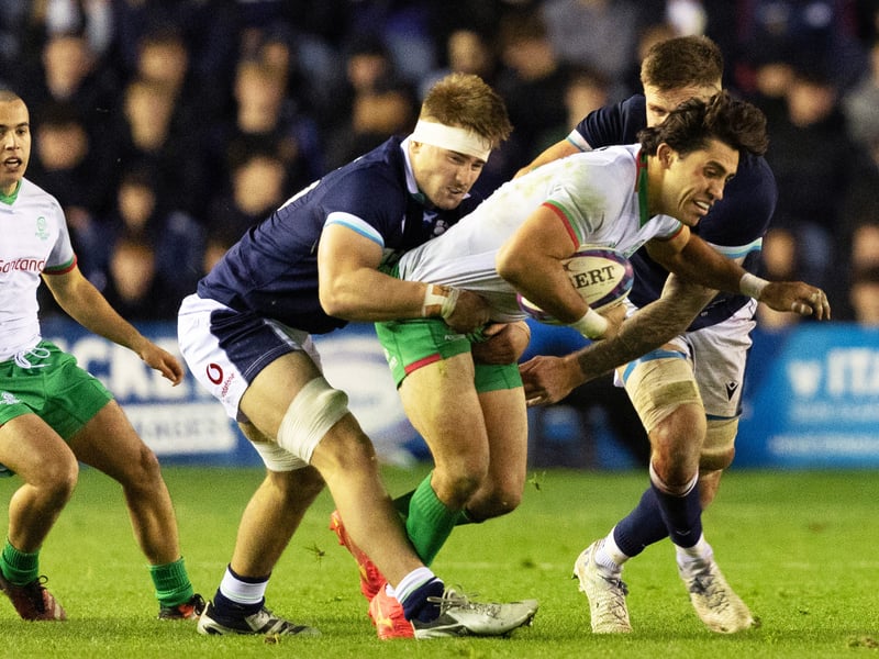 Freddy Douglas, pictured, came off the bench to become Scotland’s youngest debutant in over 60 years. The 19-year-old handled the occasion with maturity beyond his years. Jamie Dobie made his mark with Scotland’s ninth and final try. Scotland's scrum seemed to struggle when the front-row replacements came on.