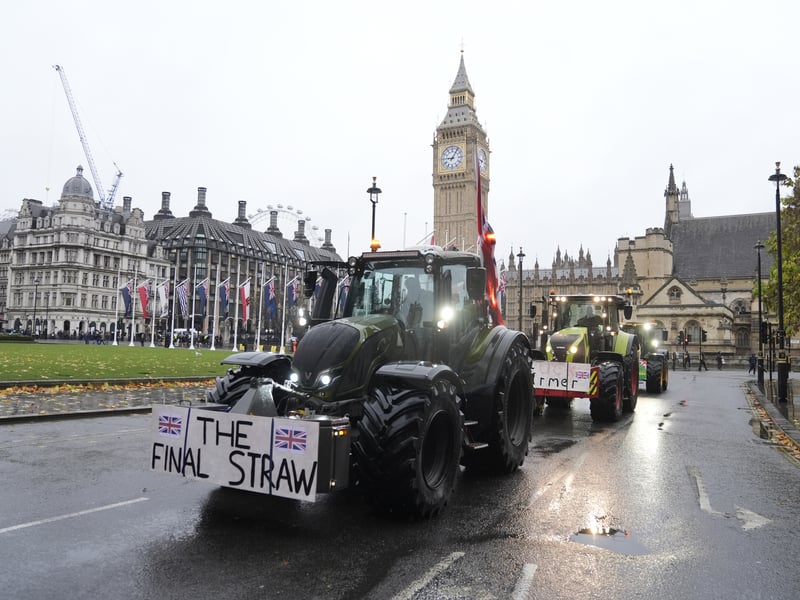 Farmers in tractors drive in Parliament Square ahead of a protest in central London over the changes to inheritance tax (IHT) rules in the recent UK Budget, which will introduce new taxes on farms worth more than £1 million. Picture: PA