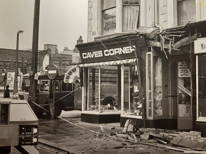 Caves Corner in Queen Street. This was after a partial collapse of a roof
