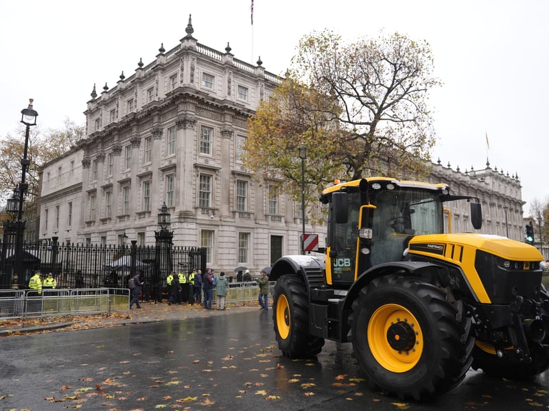 A tractor outside Downing Street as farmers gather to protest in central London over the changes to inheritance tax (IHT) rules in the recent UK Budget. Picture: PA