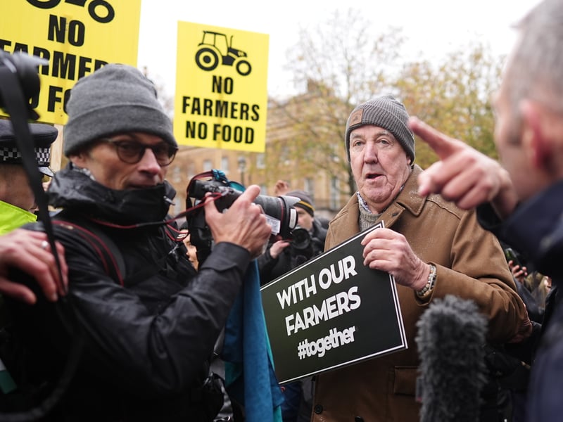 Jeremy Clarkson speaks with the media in central London ahead of the farmer's protest over the changes to inheritance tax rules. The Who Wants to Be a Millionaire? host has taken to social media on several occasions to speak out on behalf of farmers' interests. Picture: PA