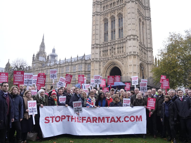 Conservative MPs join farmers protest outside the Houses of Parliament in central London over the changes to inheritance tax (IHT) rules in the recent UK Budget. Picture: PA