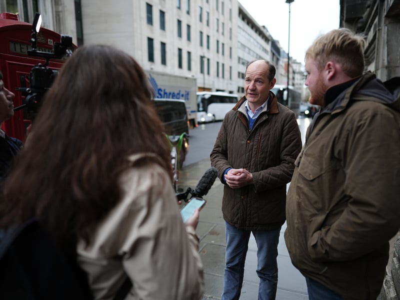 Charlie Ireland and Kaleb Cooper (right) speaking in central London ahead of the farmers rally over the changes to inheritance tax rules. Picture: PA