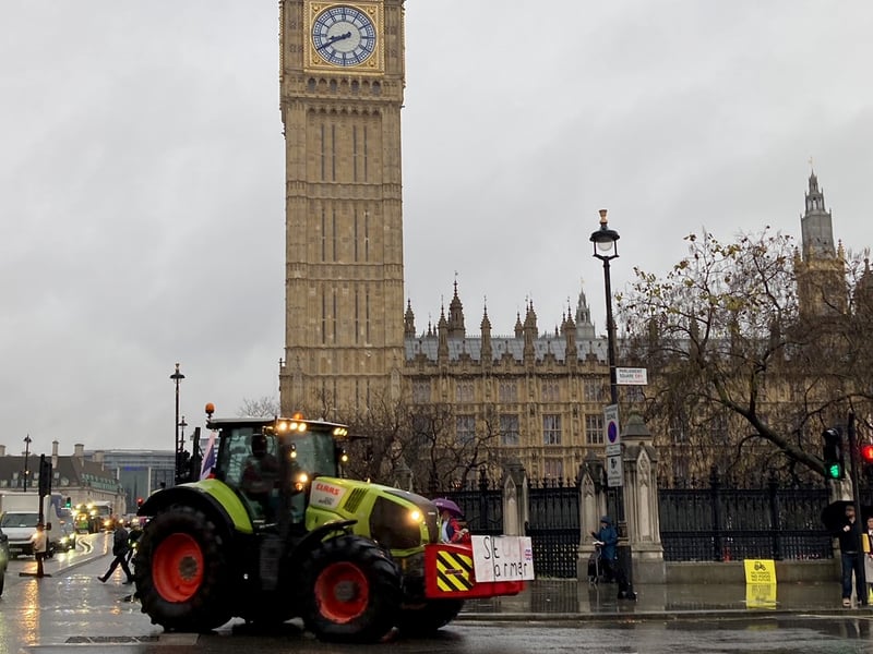 A tractor drives by Big Ben and the Houses of Parliament as farmers protest in central London over the changes to inheritance tax (IHT) rules. Picture: PA