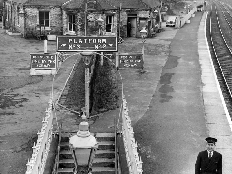Station master Thomas Imeson on the platform at Arthibgton Station in March 1965.