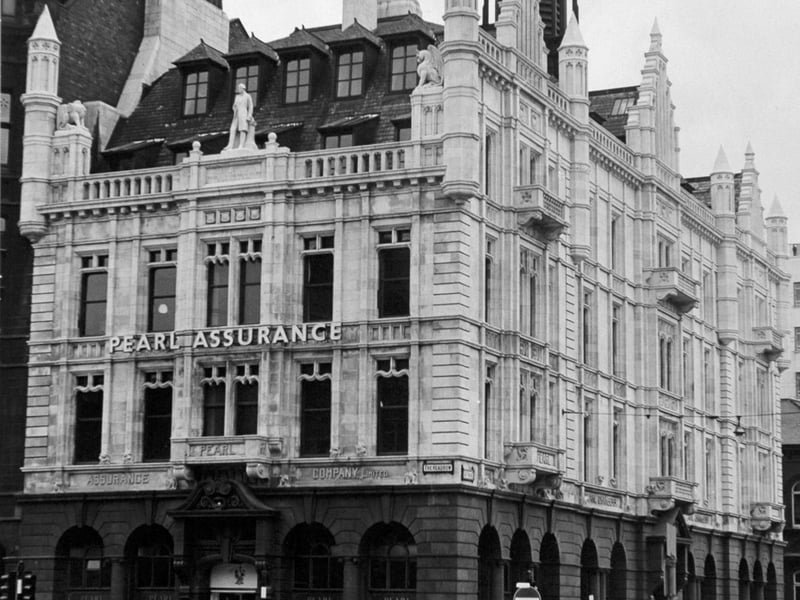 The newly cleaned Pearl Assurance offices on The Headrow pictured in August 1965.