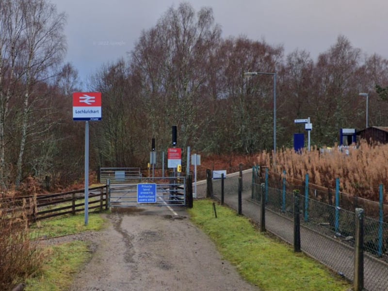 Another former private station, Lochluichart was opened in 1971 to be used by Lady Ashburton and the Lochluichart Estate. A total of 374 people jumped on or off a train here over the 12 month period. The station is located to the north of Loch Luichart, 17 miles from Dingwall.