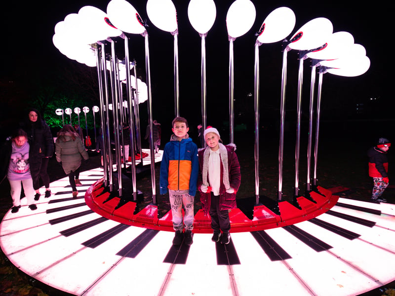 Joshua and Rose had fun on the walking piano at Victoria Park. Picture: Marcin Jedrysiak