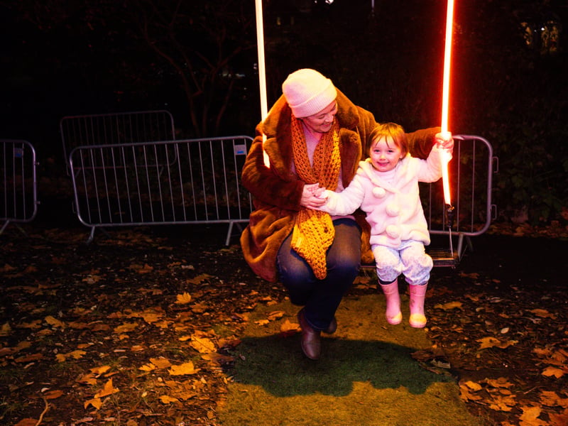  Little Freya with her grandma on the illuminated swing at Victoria Park. Picture: Marcin Jedrysiak