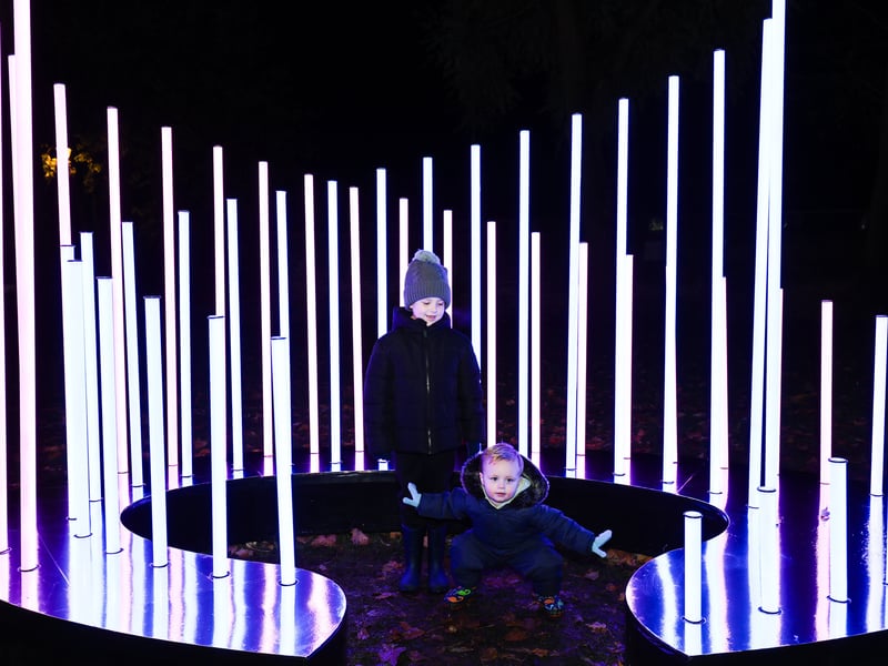Oakley and Charlie having fun between the lights at St Mary's Church. Picture: Marcin Jedrysiak