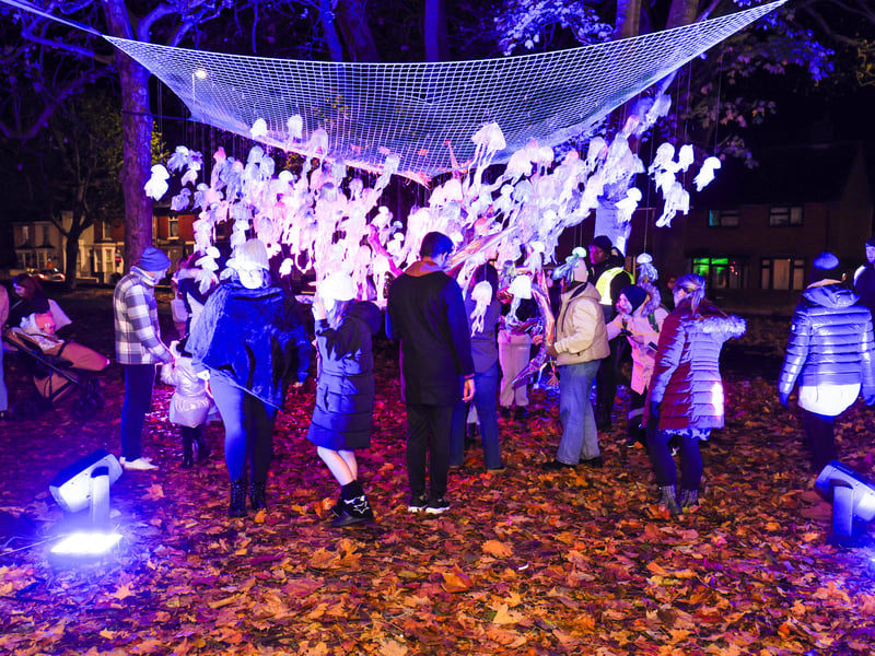Colourful illuminations lit up the park near St Mary's Church. Picture: Marcin Jedrysiak