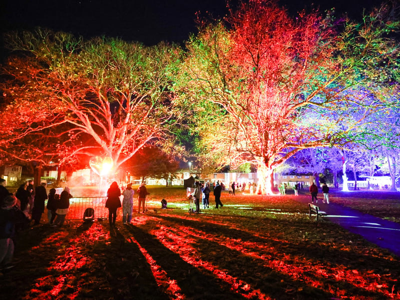 Colourful illuminations lit up the park near St Mary's Church. Picture: Marcin Jedrysiak