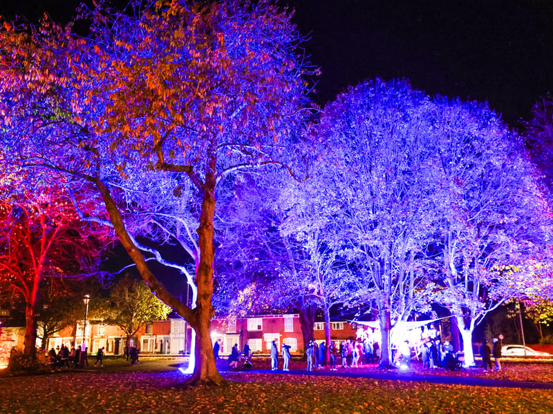 Colourful illuminations lit up the park near St Mary's Church. Picture: Marcin Jedrysiak