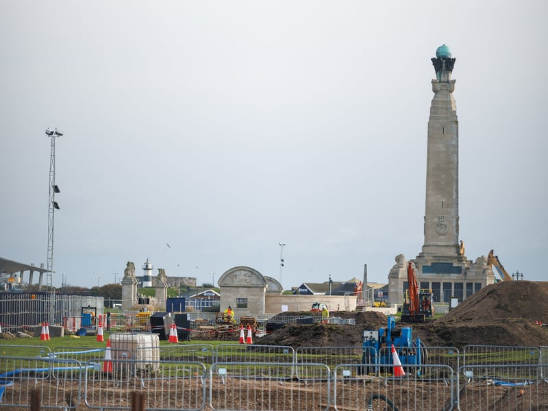 The Portsmouth Naval Memorial is being protected during the works on its southern side, while access is still available via the northern side