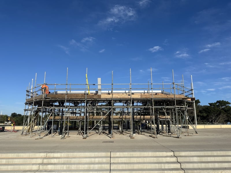The black shelter along Portsmouth seafront at Speakers Corner has been restored with work ongoing to fit its new roof