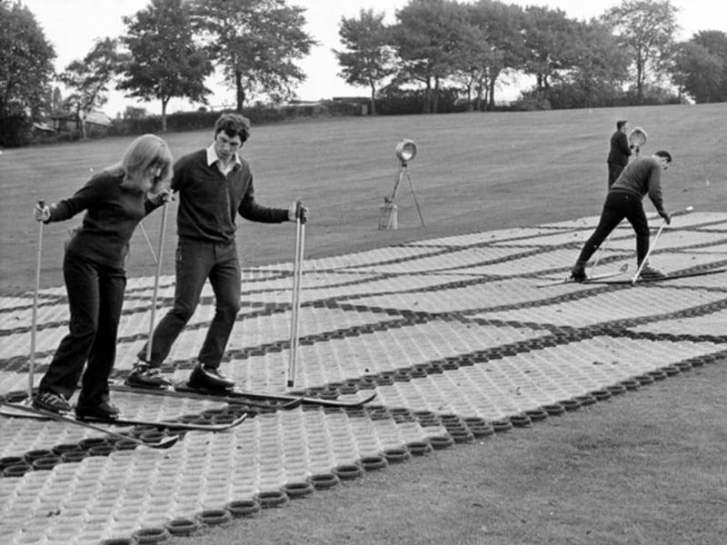 The dry ski slope at Meersbrook Park, Sheffield, in October 1971