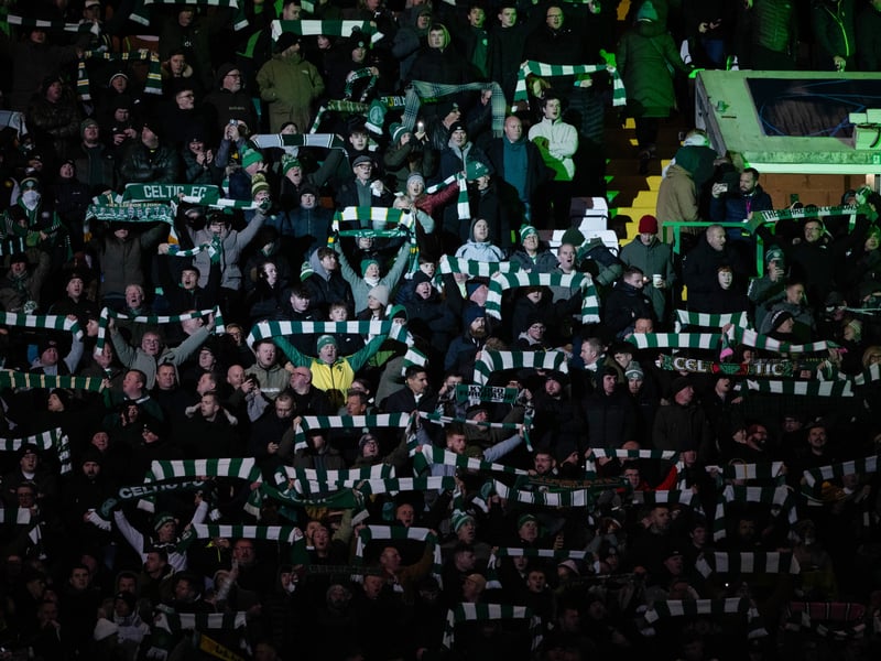 Celtic fans sing You'll Never Walk Alone ahead of kick-off in Glasgow's east end.