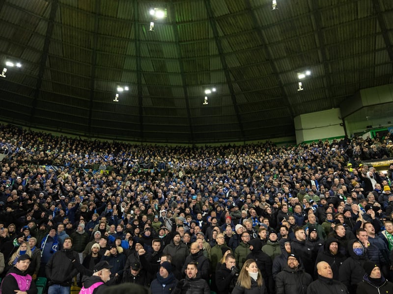 Club Brugge fans pack out the away end at Celtic Park.