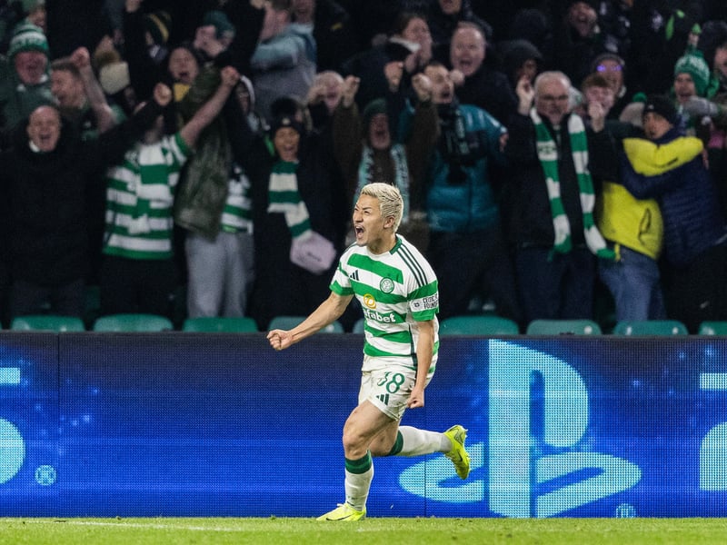 Celtic fans celebrate Daizen Maeda's superb equaliser.