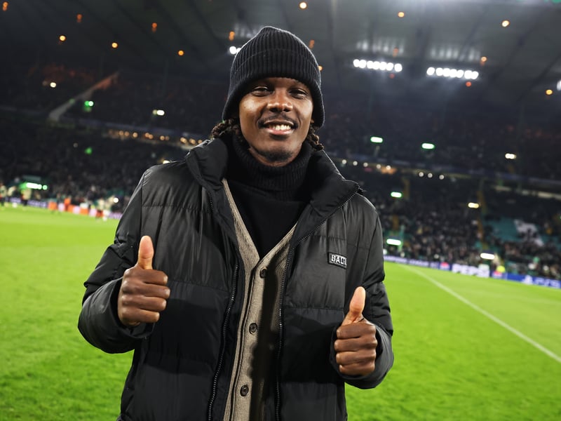 Former Celtic title winner Dedryck Boyata says hello to the home fans at half-time.