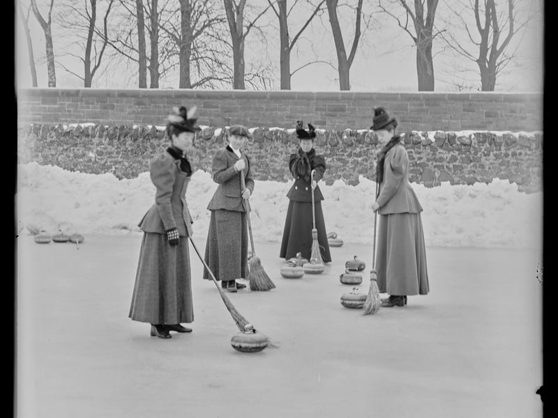 The highest of standards were met by these ladies who enjoyed an afternoon on the ice for a fashionable curling meet. The location and date are unknown.