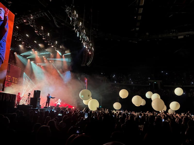 Huge balls were thrown out into the crowd at the end of the main set.