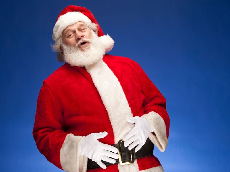 Santa walking backwards.