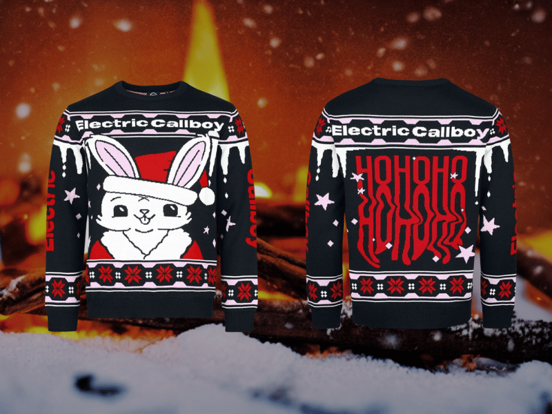 Electric Callboy brings the ultimate party vibes to Christmas with their electrifying holiday jumper! Inspired by the band’s infectious energy and over-the-top visuals, this festive knit is perfect for fans of the German metalcore-meets-dance group. Whether you're blasting tracks from 'Tekkno' or dancing to "We Got the Moves," this jumper guarantees your holiday look will be unforgettable.