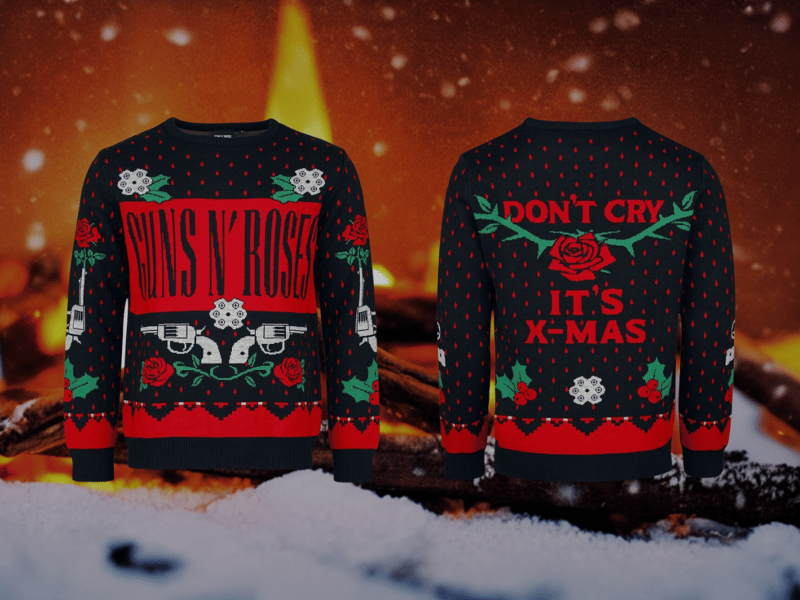 Welcome to the Jingle! This Guns N' Roses Christmas jumper brings rock ‘n’ roll swagger to your holiday wardrobe! Featuring a festive twist on the band’s iconic logo and design elements that scream "appetite for celebration," this is a must-have for any GnR fan who wants to spread Yuletide cheer with a side of rebellion.