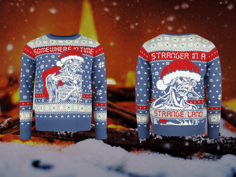 Celebrate the season with a nod to Somewhere in Time, Iron Maiden's classic 1986 album. This Christmas jumper blends futuristic flair with festive charm, showcasing Eddie in his iconic cyberpunk look amidst holiday-themed details. It’s the ultimate wear for metal fans who want to rock around the Christmas tree.