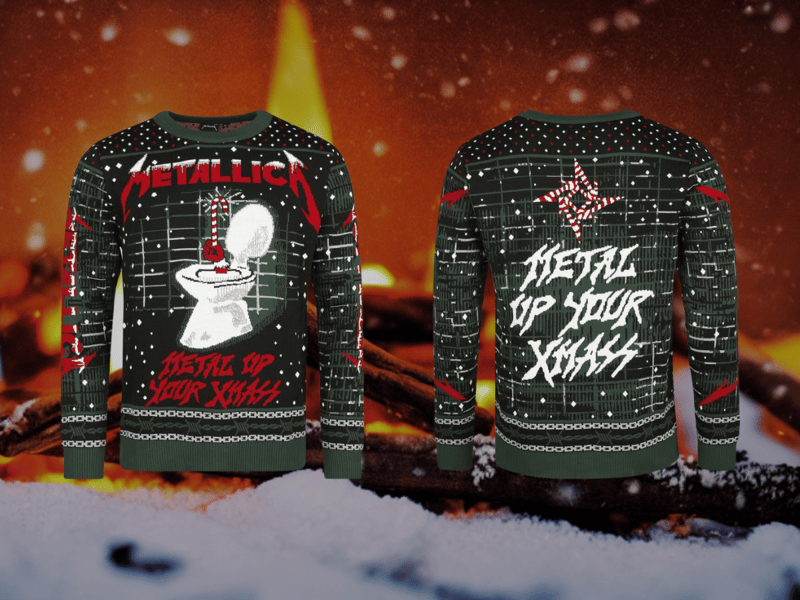 Inspired by their infamous Metal Up Your A** design, Metallica's "Metal Up Your Xmas" jumper swaps grim reapers for holiday cheer while keeping the edge sharp enough to split a candy cane. Perfect for fans of thrash metal who want to bring the noise—and a bit of irreverent humour—to the Christmas party.